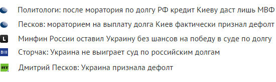 Заголовки российских СМИ по дефолту Украины